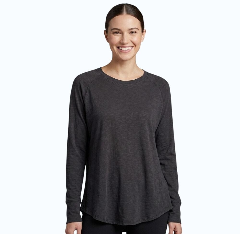 Zella Long Sleeve Top Black Relaxed Fit Crew Neck Women Size XL NWOT